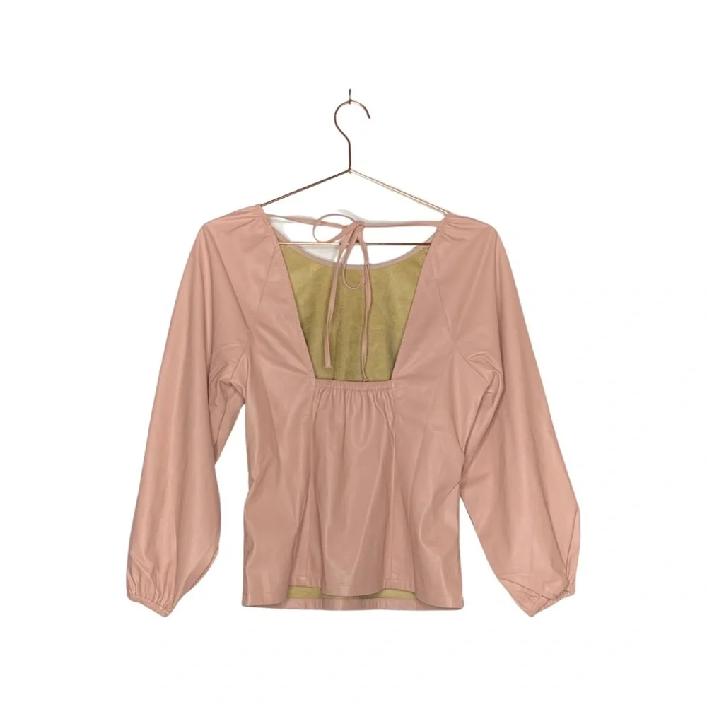 J.Crew faux leather puff-sleeve open-back  top